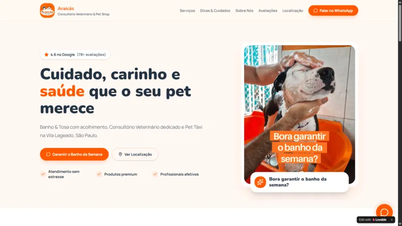 Preview da landing page Araicas Vet