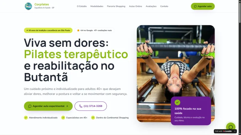 Preview da landing page Corpilates Balance