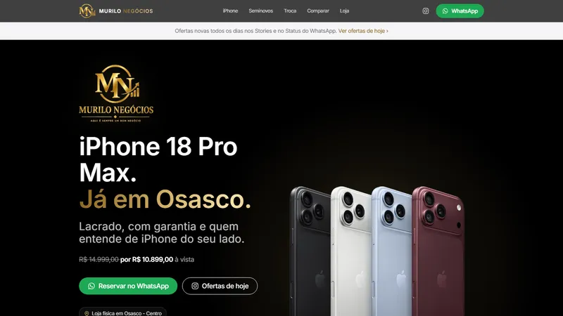 Preview da landing page Murilo Negócios