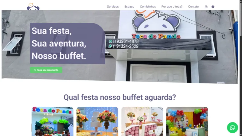 Preview da landing page Toca do Panda Buffet